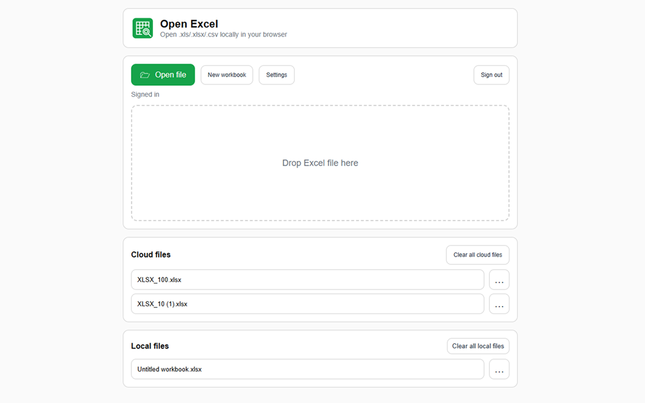 OpenExcel Cloud and local file lists